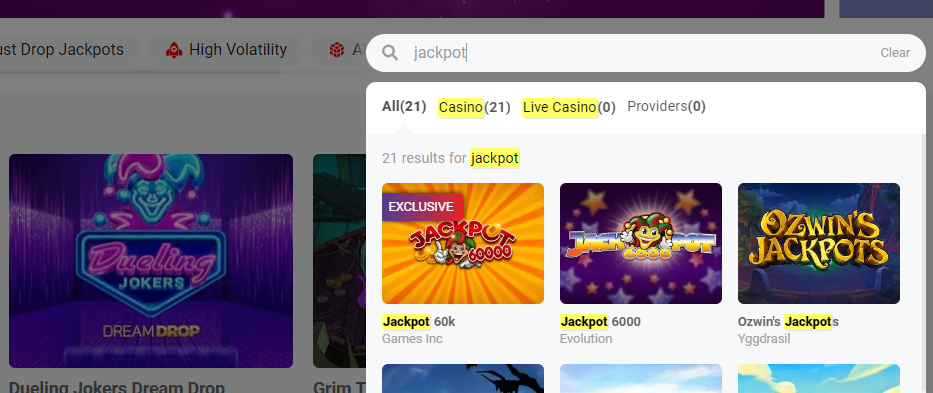 Jackpot Providers Search